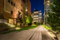 The High Line promenade illuminated at night in Summer. Chelsea, Manhattan, New York City Royalty Free Stock Photo