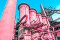 High living coral pink industrial factories, concept of a surreal futuristic future and art