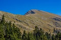 High long mountain ridge and forest nature scenery panoramic landscape in clear summer weather good time for hiking and travel, Royalty Free Stock Photo