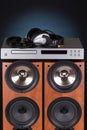 High loudspeaker tower with cd player Royalty Free Stock Photo