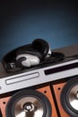 High loudspeaker tower with cd player Royalty Free Stock Photo