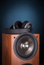 High loudspeaker tower with headphone Royalty Free Stock Photo