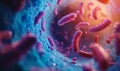 High-magnification photo of intestinal flora on the gut surface