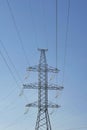 High metal tower. Power line with conductors, withstand surges due to switching lightning Royalty Free Stock Photo