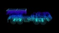 High Mobility Artillery Rocket System. Glowing neon particles and blue lights formation of 3d model. Anti-aircraft