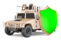 High Mobility Multipurpose Wheeled Vehicle with shield, 3D rendering Royalty Free Stock Photo