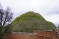 The high mound at the red stone fence. the burial mound, View of Kosciuszko Mound, located in Krakow, Poland