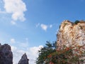 High mountain against blue sky at Khao Ngoo Rock Park or Thueak