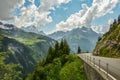 High mountain alpine road Klausenpass connecting cantons Uri and Glarus in Switzerland