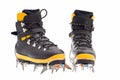 High mountain boots with crampons Royalty Free Stock Photo