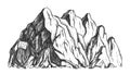 High Mountain Crag Landscape Hand Drawn Vector