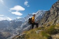 High mountain hiker in the European Alps. Macugnaga, Italy Royalty Free Stock Photo