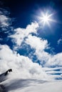 High mountain landscape: glaciers and clouds