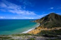 High mountain by the ocean in Dominican Republic. Light green and blue ocean