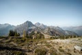 High mountain peak and range at the top of maple pass hike in north cascades national park in norther washington state unites Royalty Free Stock Photo
