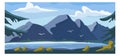 High mountain view landscape, alpine natural garden with fresh water lake background environment banner cartoon vector