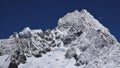 Snow covered peaks of Kangtega and Thamseku. High mountains in t Royalty Free Stock Photo