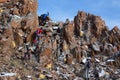 High mountains treking group climbing