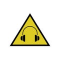 High noise levels warning sign, headphones icon