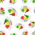 High, normal, low level risk gauge seamless pattern background.