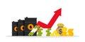 High oil price. Inflation of crude barrel. Graph with increase of economy crisis. Infographic with cost petrol. Growth of price