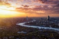 High panoramic sunset view of the urban skyline of London, England Royalty Free Stock Photo