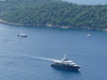 High panoramic view of luxury yachts around Otok Lokrum island near Dubrovnik Royalty Free Stock Photo