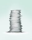 High paper stack on a bright background