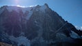 The high peaks of the chamonix valley and Mont Blanc Massif in the village of Chamonix in France. Royalty Free Stock Photo