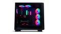 High-performance computer case with colorful RGB lighting components, ideal for gaming and high-end tasks. Royalty Free Stock Photo