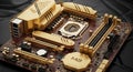 High-Performance Computer Motherboard with Gold Components Royalty Free Stock Photo