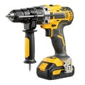 Powerful yellow and black cordless hammer drill with battery Royalty Free Stock Photo