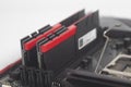 High performance DDR4 computer memory RAM on motherboard Royalty Free Stock Photo