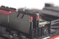 High performance DDR4 computer memory RAM on motherboard Royalty Free Stock Photo