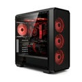 High-performance gaming pc with red illuminated cooling fans and transparent side panel Royalty Free Stock Photo