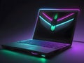 Professional High Performance Laptop Pc For Gaming And Rendering In Dark background. Ai Generated Royalty Free Stock Photo
