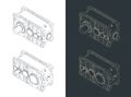 High performance reduction spur gear box isometrivc drawings Royalty Free Stock Photo
