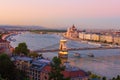 High perspective view of Budapest. Picturesque view of Chain Bridge over Danube River and The Hungarian Parliament Building Royalty Free Stock Photo