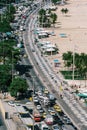 High perspective view of Copacabana Beach in Rio de Janeiro, Brazil with Sugarloaf