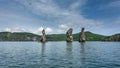 High picturesque cliffs rise in the Pacific Ocean