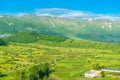 High picturesque mountains with snow on top and green lush meadows beautiful landscape of Armenia