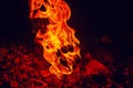 High pillar of fire coming out of the stone. Red fire burning flame Royalty Free Stock Photo