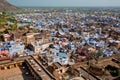 High point view on the cityscape with houses with blue walls