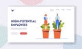 High Potential Employees Landing Page Template. Staff Develop Skills, Business Woman and Man Grow in Flower Pots Royalty Free Stock Photo