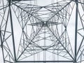 High power pylons and natural green with clear skies.