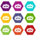 High powered explosion icon set color hexahedron