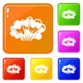 High powered explosion icons set vector color