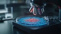 High-Powered Microscope Analyzing Culture in Petri Dish with Vibrant Color Patterns Royalty Free Stock Photo