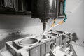 High-precision CNC lathe processing casting automobile engine cylinder block with a coolant Royalty Free Stock Photo