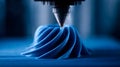 High-precision 3d printing process creating intricate blue filament patterns Royalty Free Stock Photo